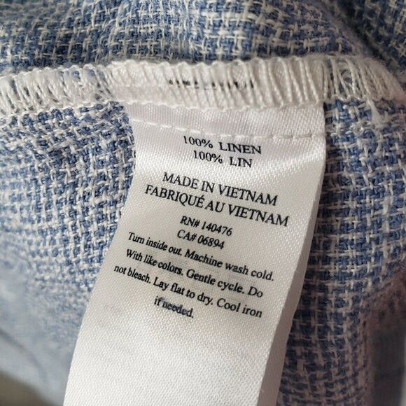 Faherty Hana Shirt Dress Size XS Blue Basket Weave 100% Linen Short Sleeve - Picture 10 of 13